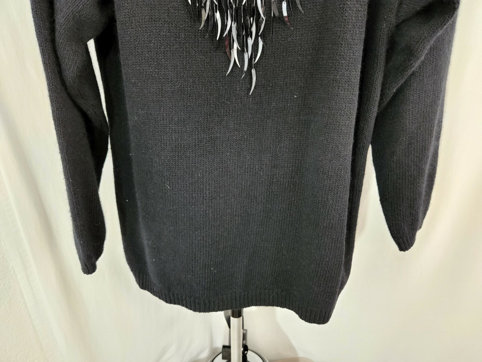 VTG Eminent Black Knit Sweater with Dangling Beads SZ L