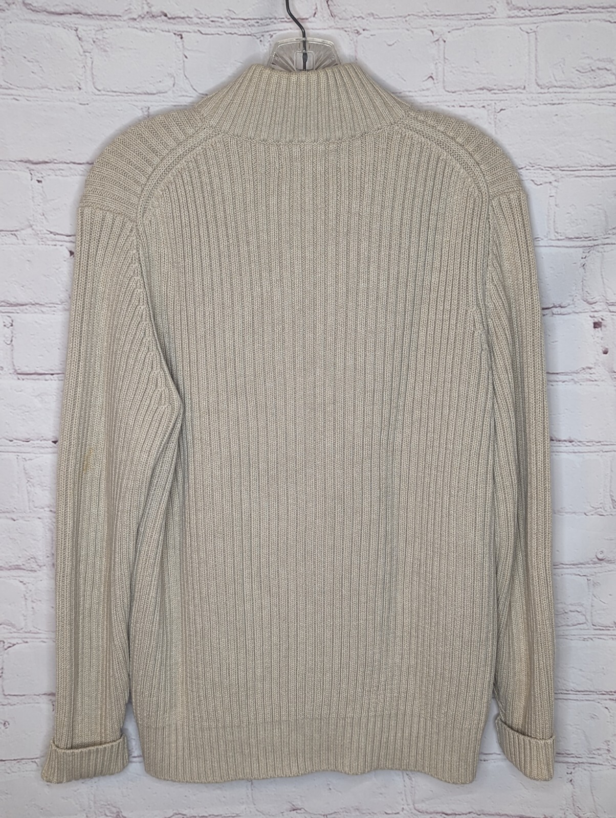 90s Lands End Cable Knit Full Zip Sweater Women’s 100% Cotton Large 14-16 Beige