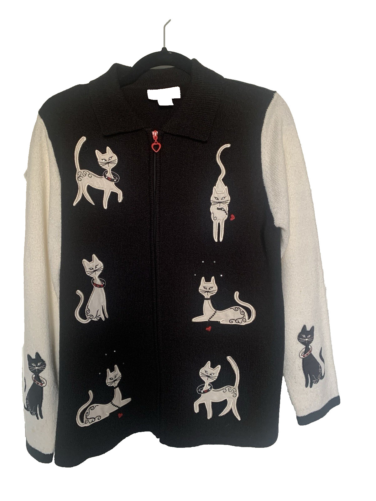 Vintage TanJay Cat Cardigan Zip Up Sweater size Medium