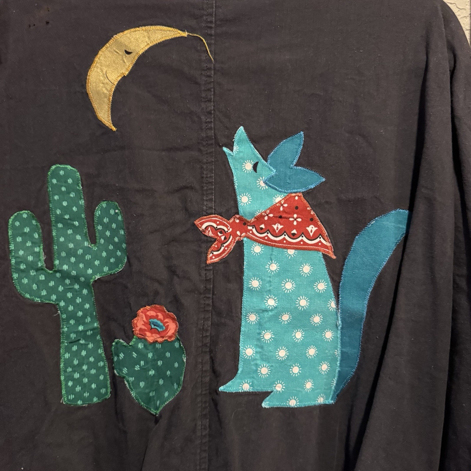 Vintage 80s Sweatshirt Cardigan Southwestern Coyote Moon Country Western Boho XL