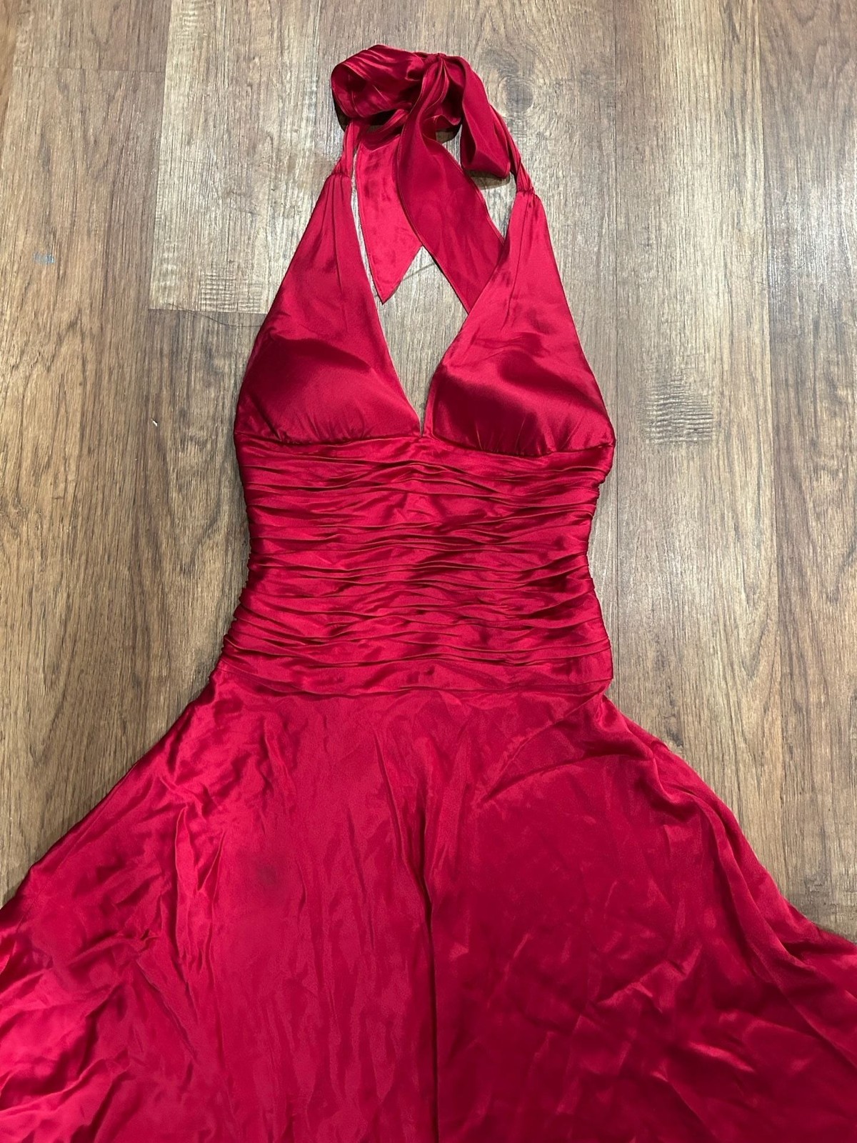 Vintage Cache Vintage Y2K Red Satin Ruched Halter Mini Dress