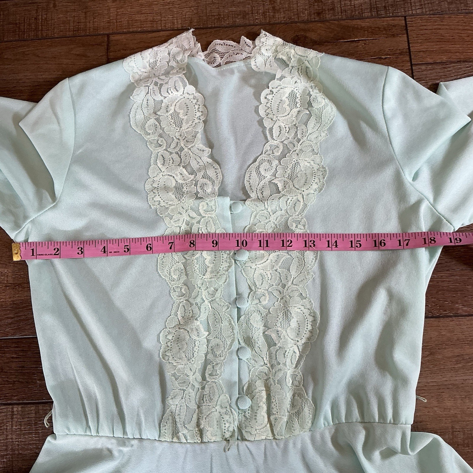 60s VINTAGE Size S – Toni Todd Mint Green Lace Trim Dress Cottagecore 70s #69708
