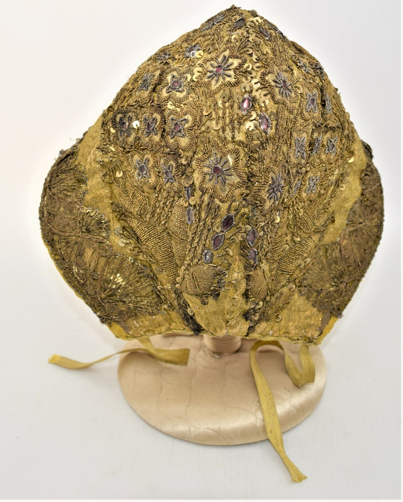 Antique 18th Century Fine Woman’s Hat Coif Gold Floral Designs European Beaded
