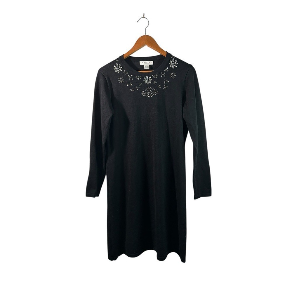 Vintage Whimsigoth Embellished Black Melrose Chic NY Cozy Fall Sweater Dress L