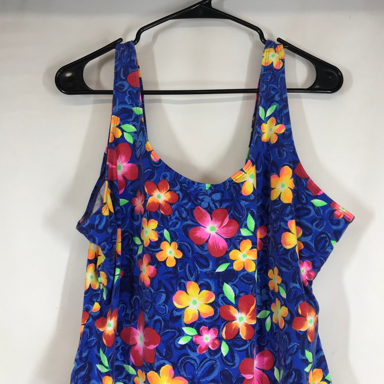 vtg Bermuda Beachwear Vintage Floral One Piece Swimsuit Blue Red Orange Women24W