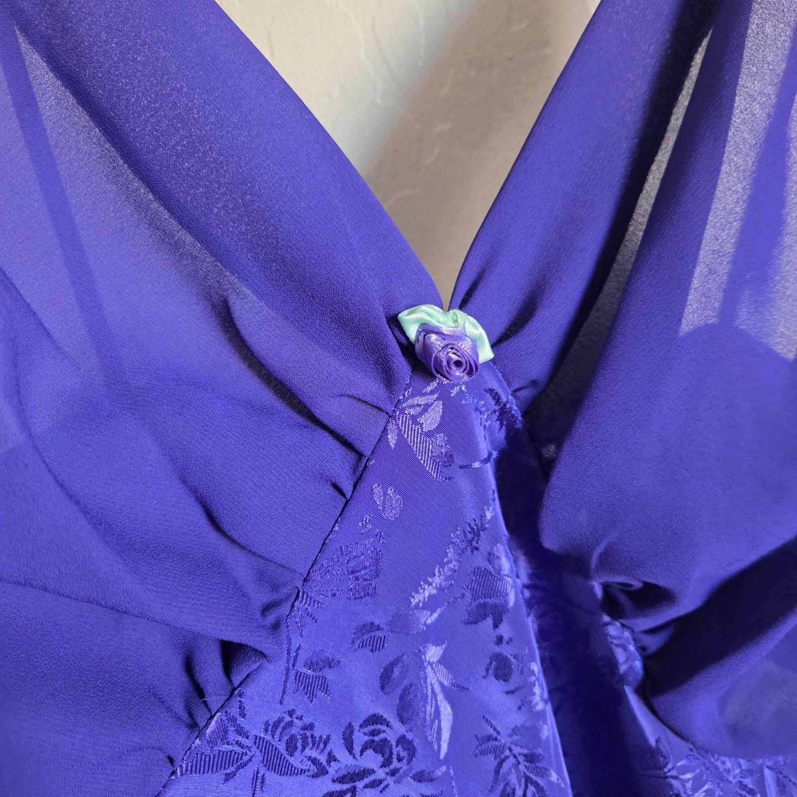 Vintage Feather Bed Babydoll Slip Dress Nightgown Satin Sheer Purple Size L NEW