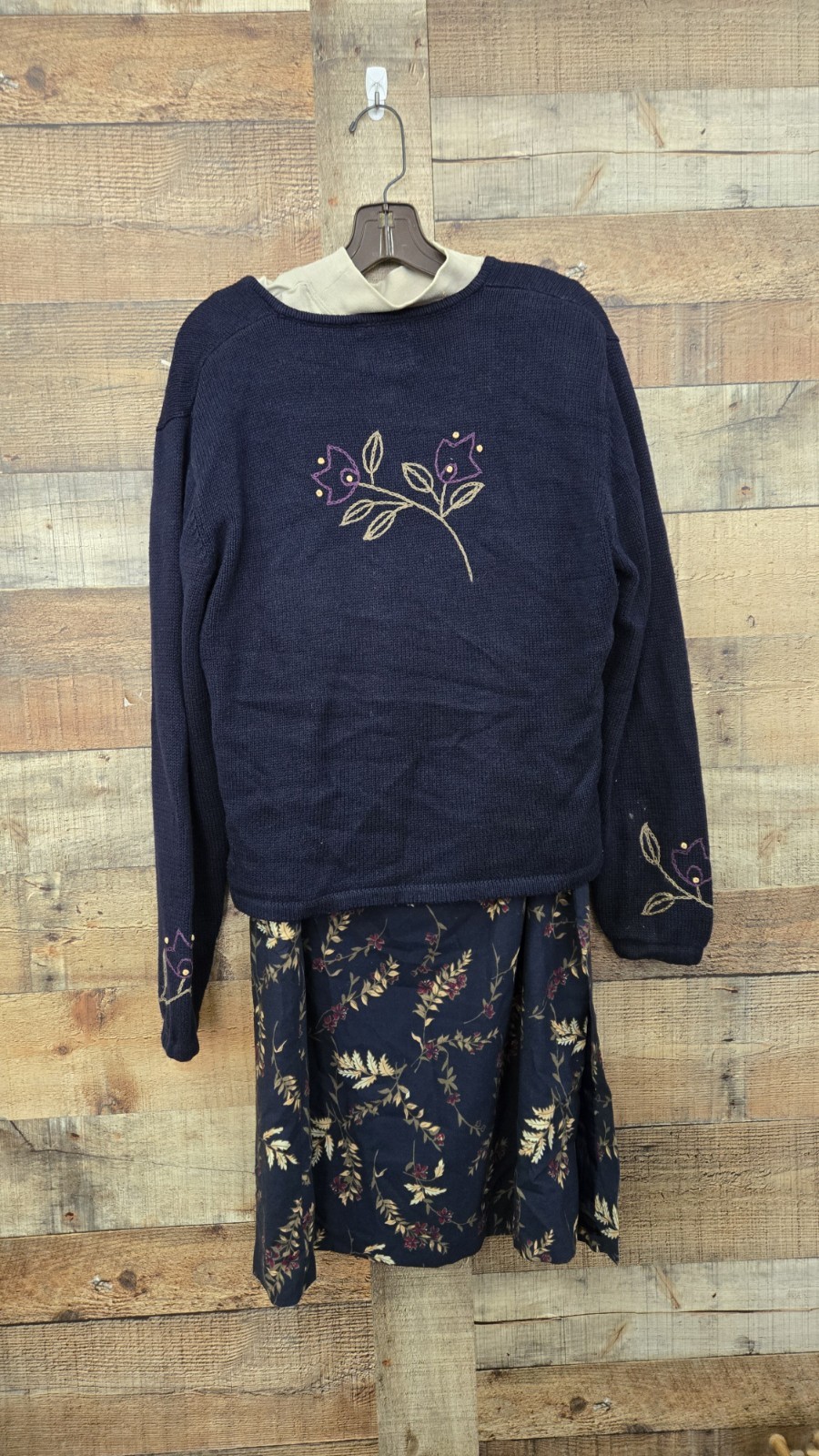 Vintage Women’s L Christopher & Banks Hand Embroidered Sweatet And Skirt Set