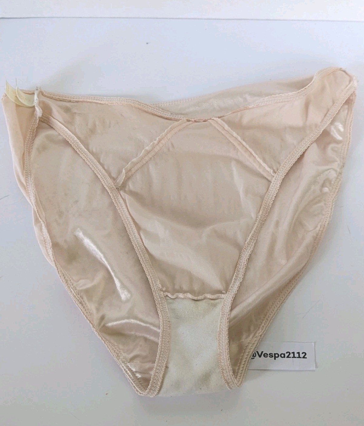 Vintage Victoria Secret Second Skin Satin Bikini Hi Cut Panty Champagne M Gold