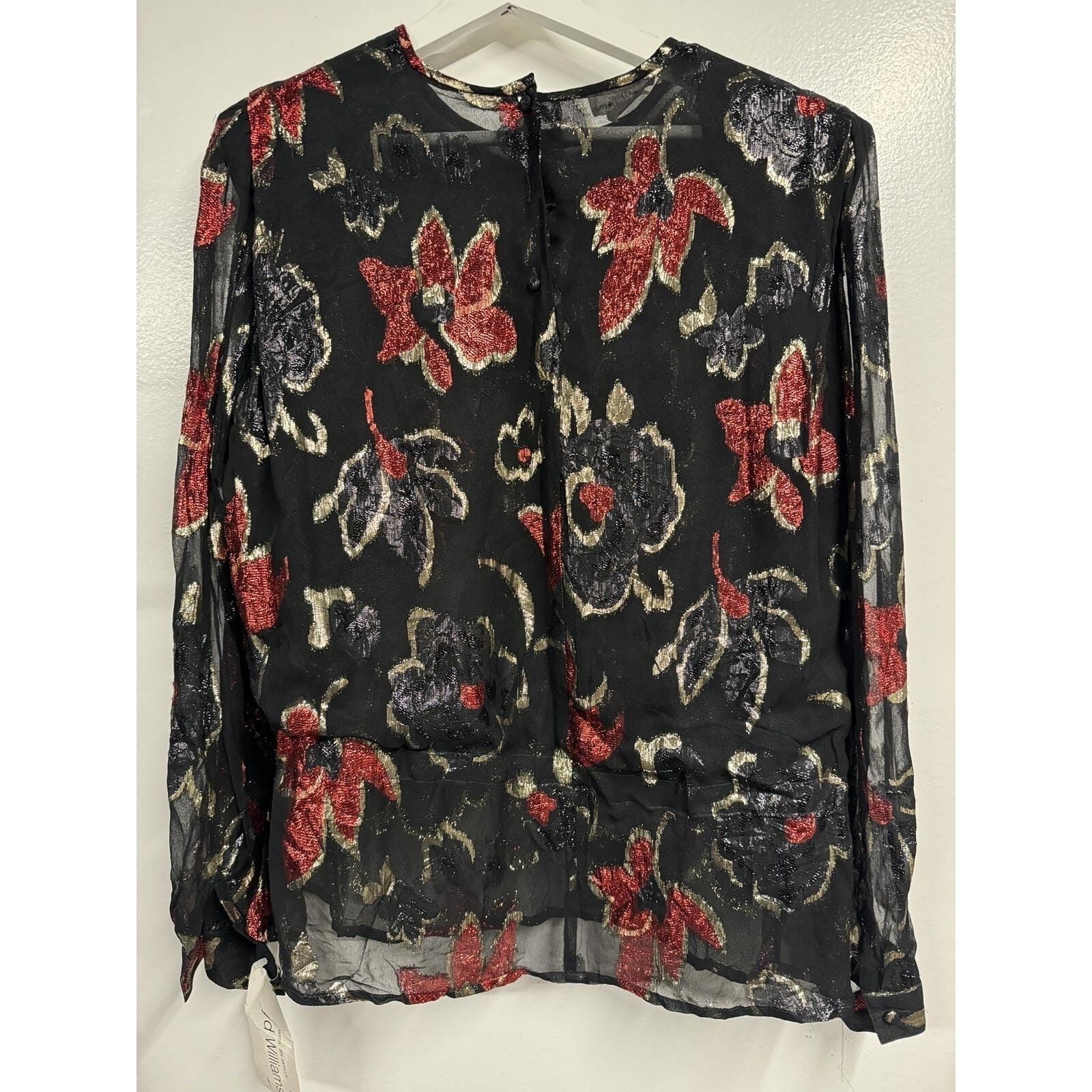 Lamé Metallic Blouse 80s Disco Lloyd Williams Red gold black Floral Top 14 New