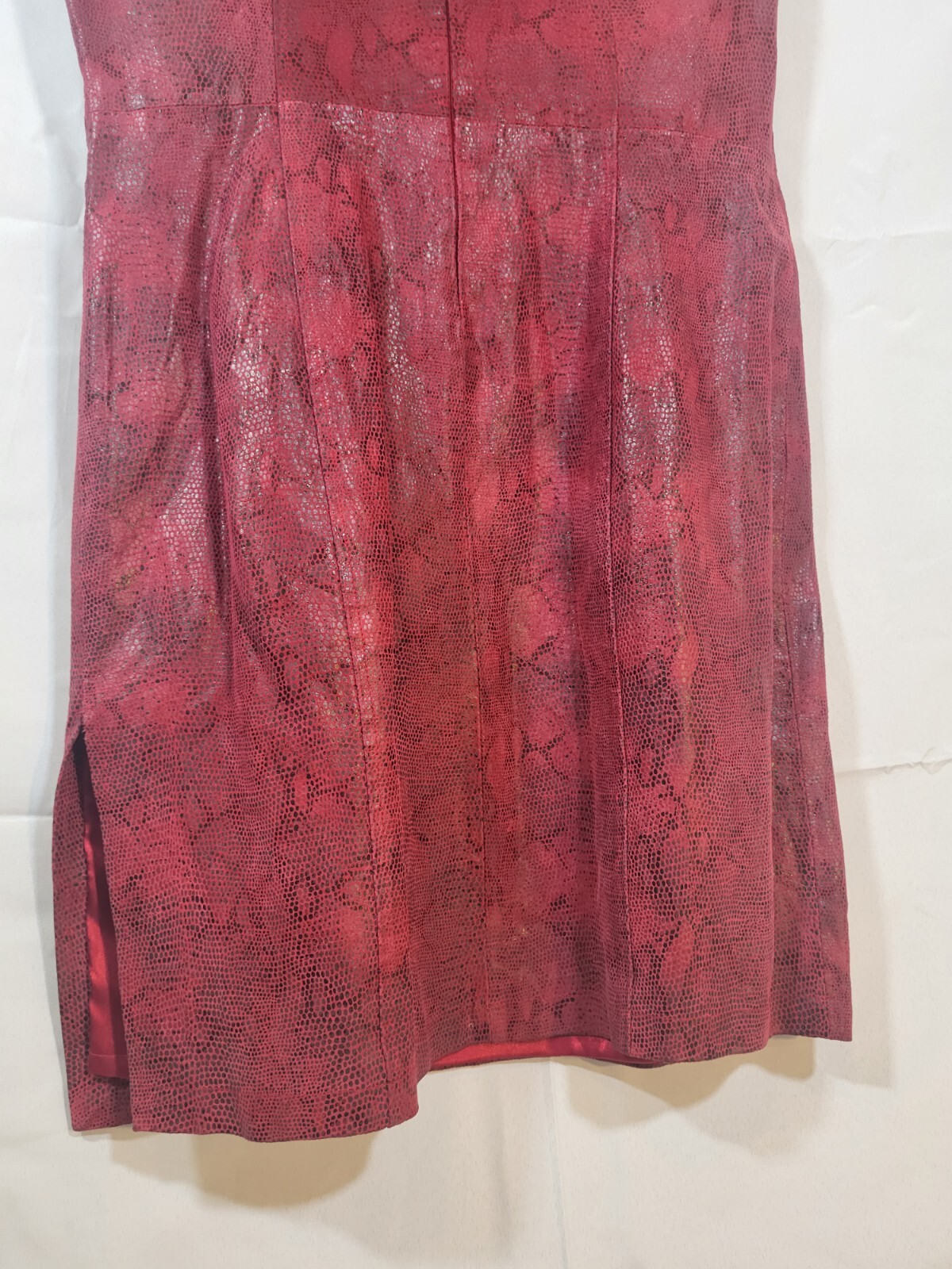 VIntage 80s Red Leather & Satin Snakeskin Dress By A.M.I Womens L