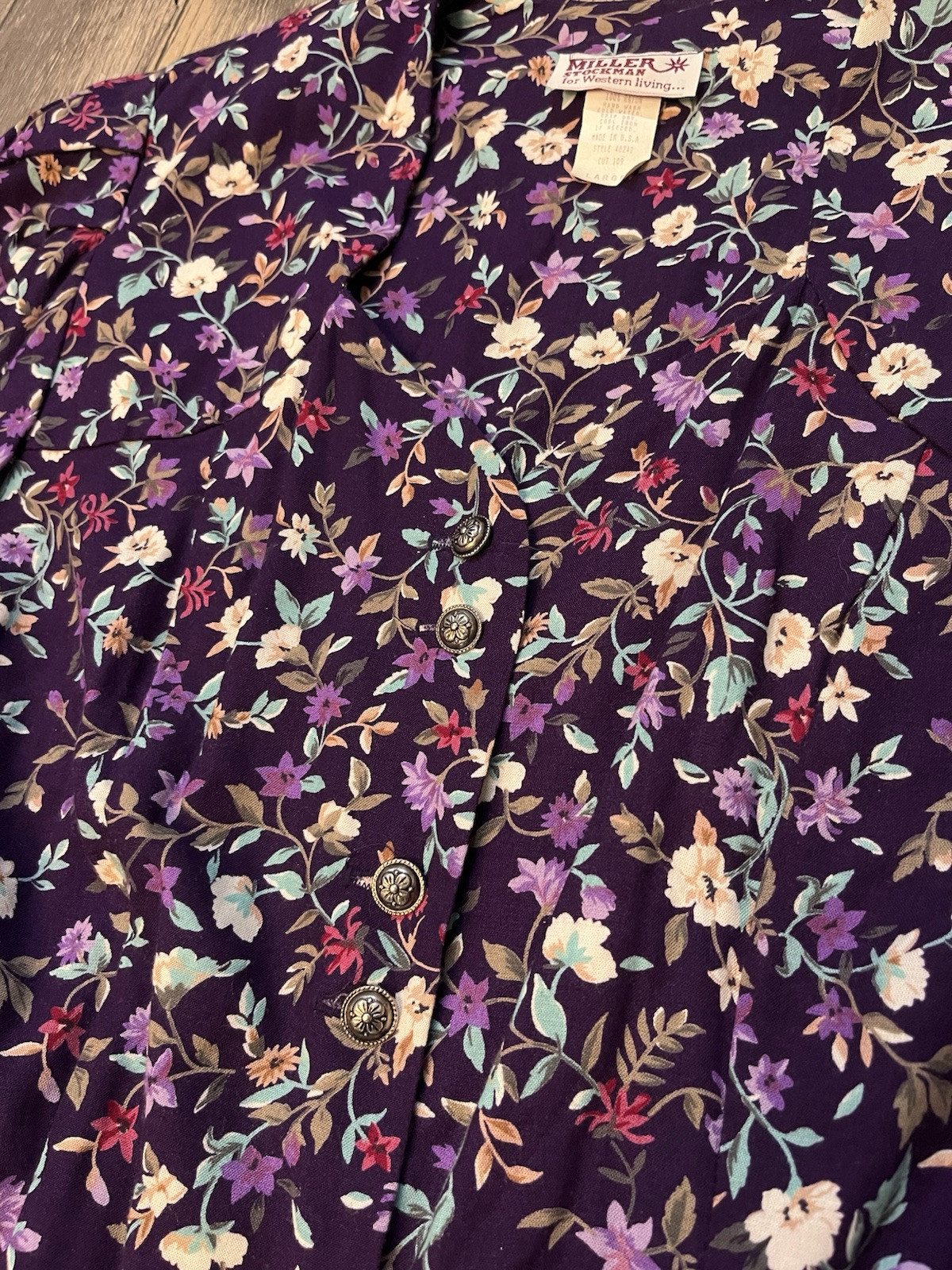 Vintage Miller Stockman Floral Western Top Made In USA Large