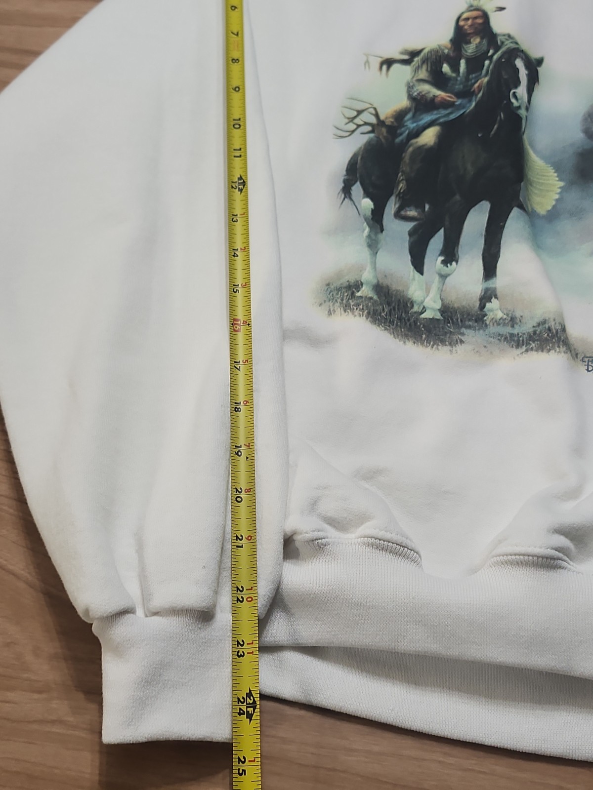 Vintage Chuck Dehaan Sweatshirt Horse Native American White 1993 Medium Pullover