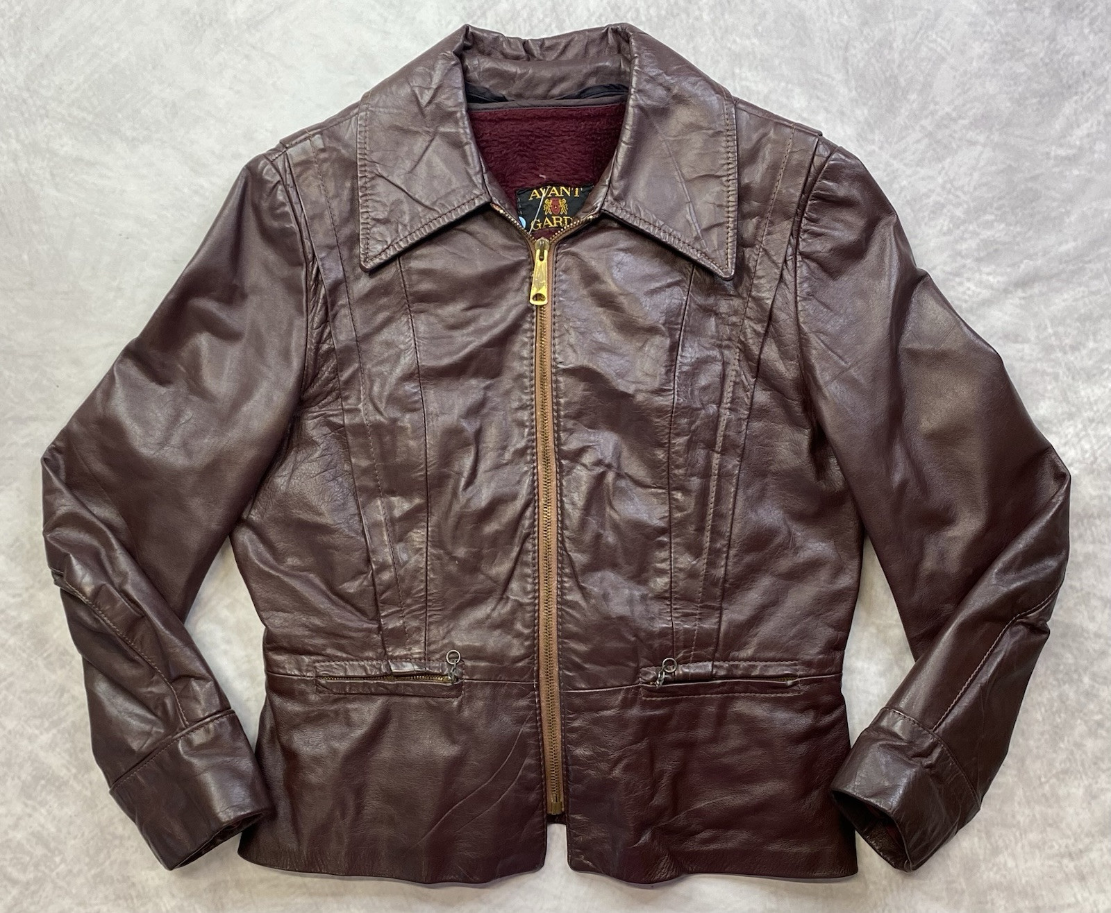 Vintage 80s Classic Red Leather Jacket Size 16 Avant Garde Zip Up