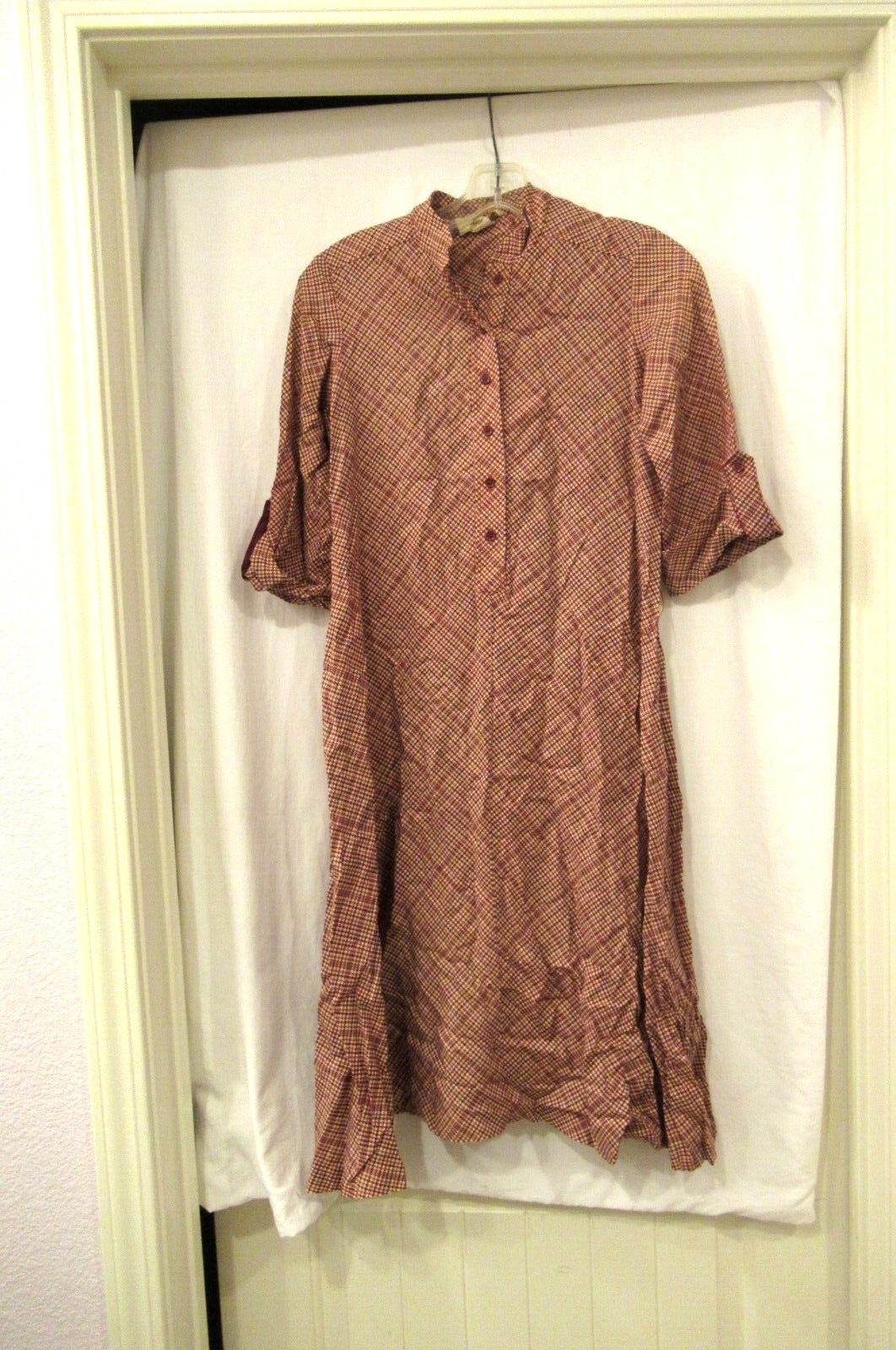 Joseph Magnin brown houndstooth plaid dress, unlined, sz. 5, 30″ chest