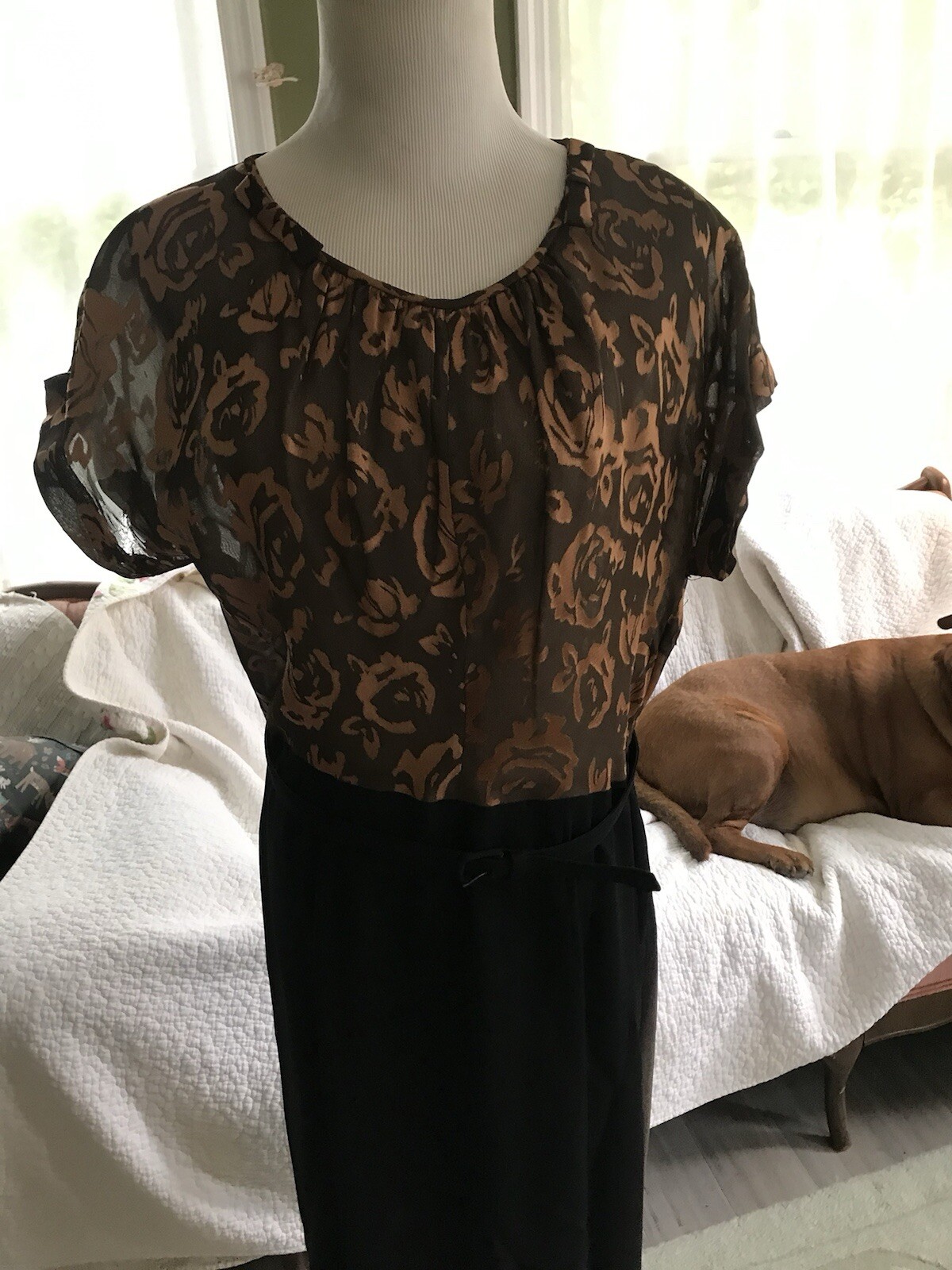 Gorgeous 1940s Two Piece Dress Jacket Set Brown Raised Velvet B46 W34 Vtg