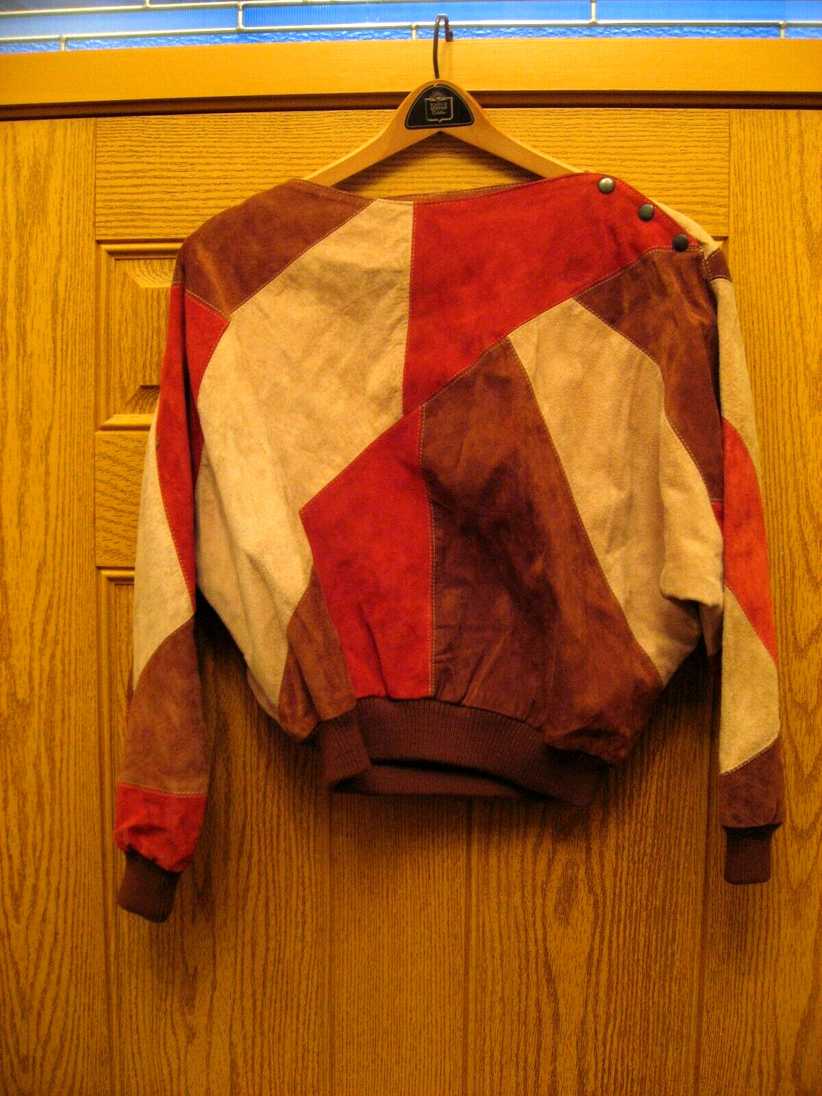 Vtg Montgomery Wards The Tannery Patchwork Suede Ladies Pullover Jacket Sz 11/12