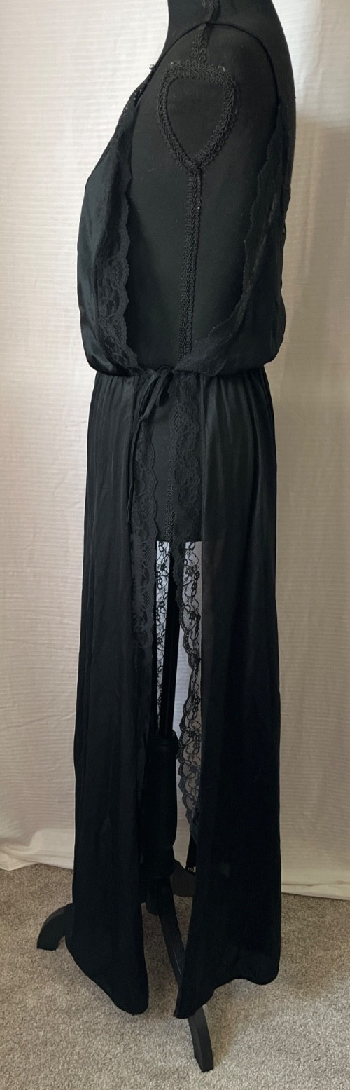 vintage slip dress lace deep v neck tie waist large