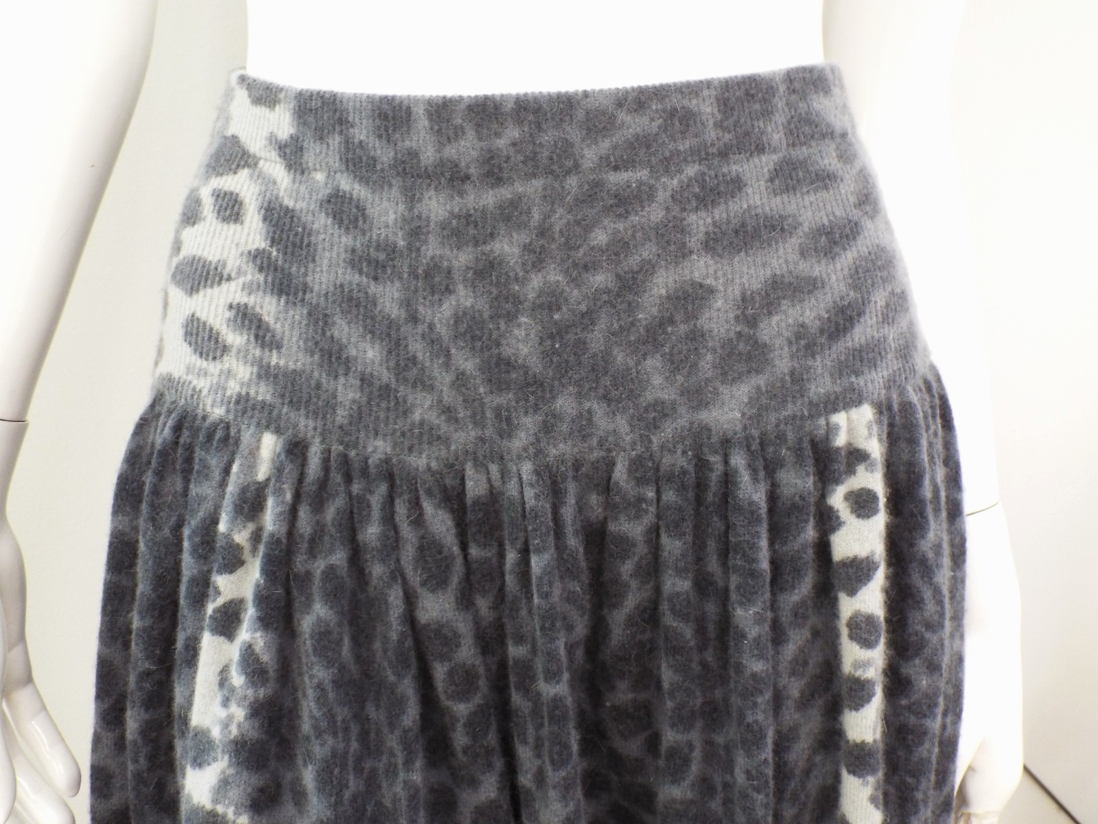 Vintage 1980s KENZO Sweater & Skirt Lambswool Angora Gray Animal Print Blue