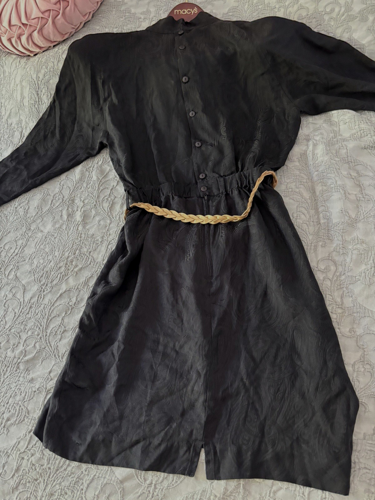 Vintage Nora Noh 100% Black Silk Dress Side M