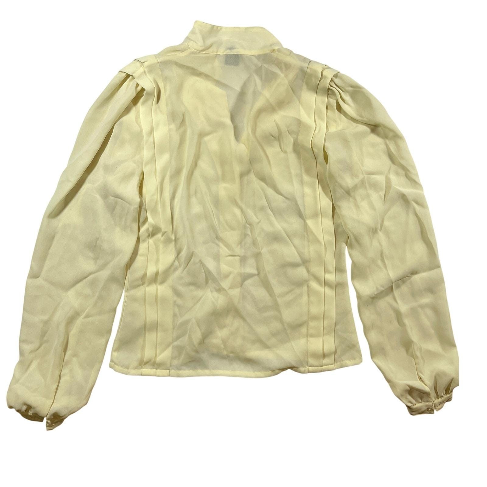VTG Michel Blouse Womens S Cream Pleated Front Button Up Secretary Core 80s 90s