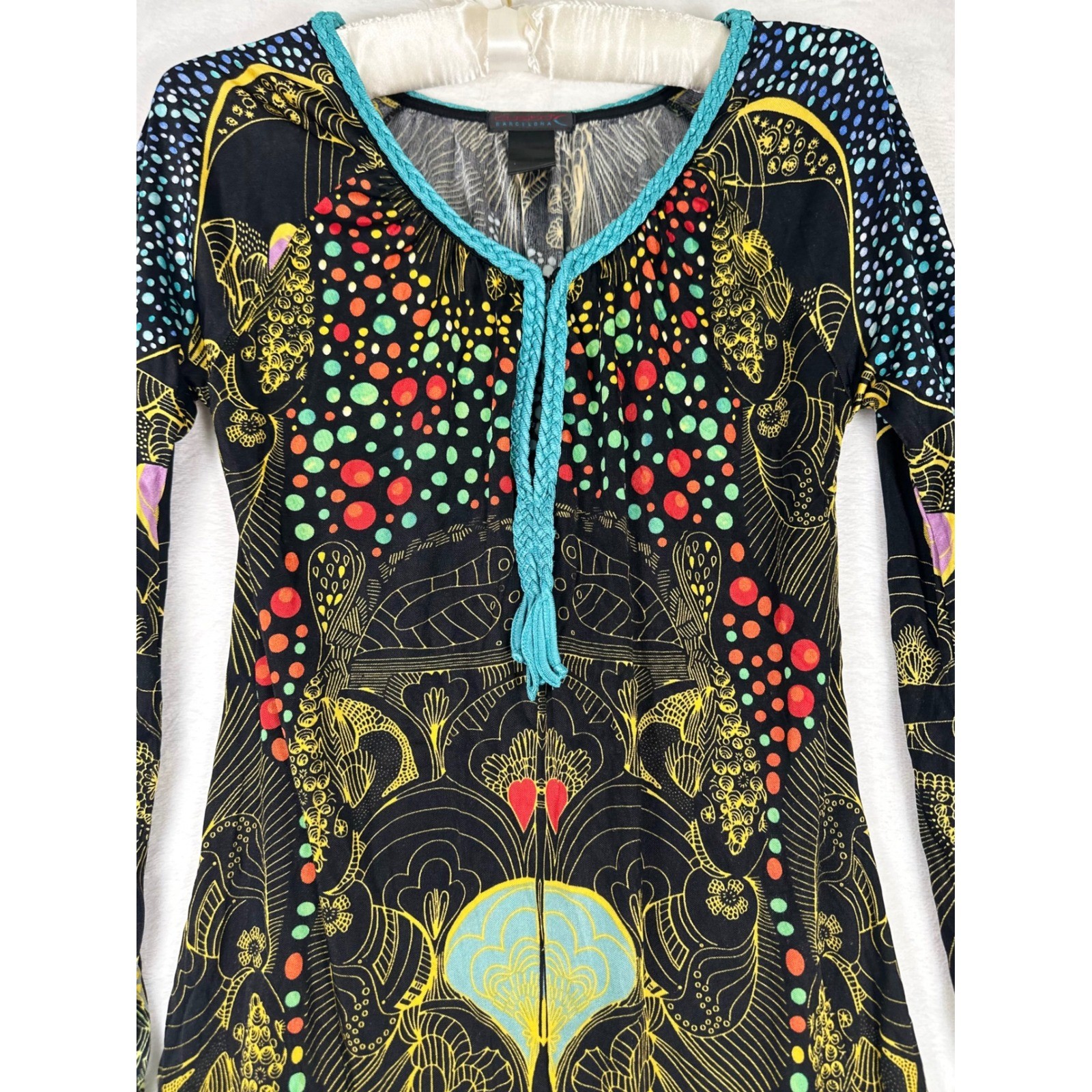 Vintage Custo Barcelona Mini Dress M Black Art Print Y2K Statement Art Designer