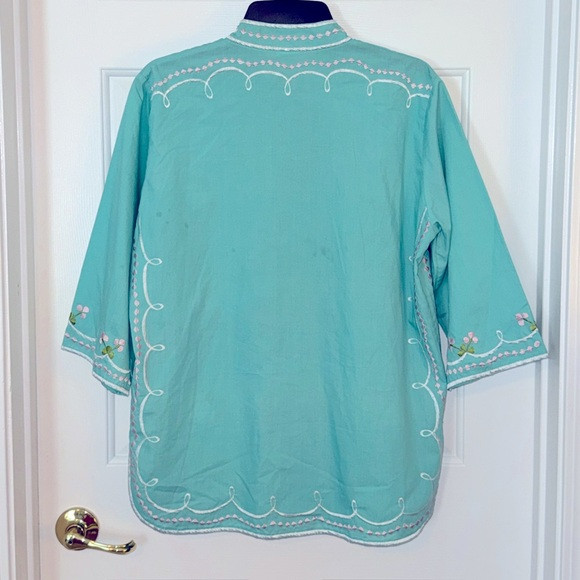 Vintage Caro of Honolulu LOT of 4 Embroidered Button down mock neck Tunics sz 12