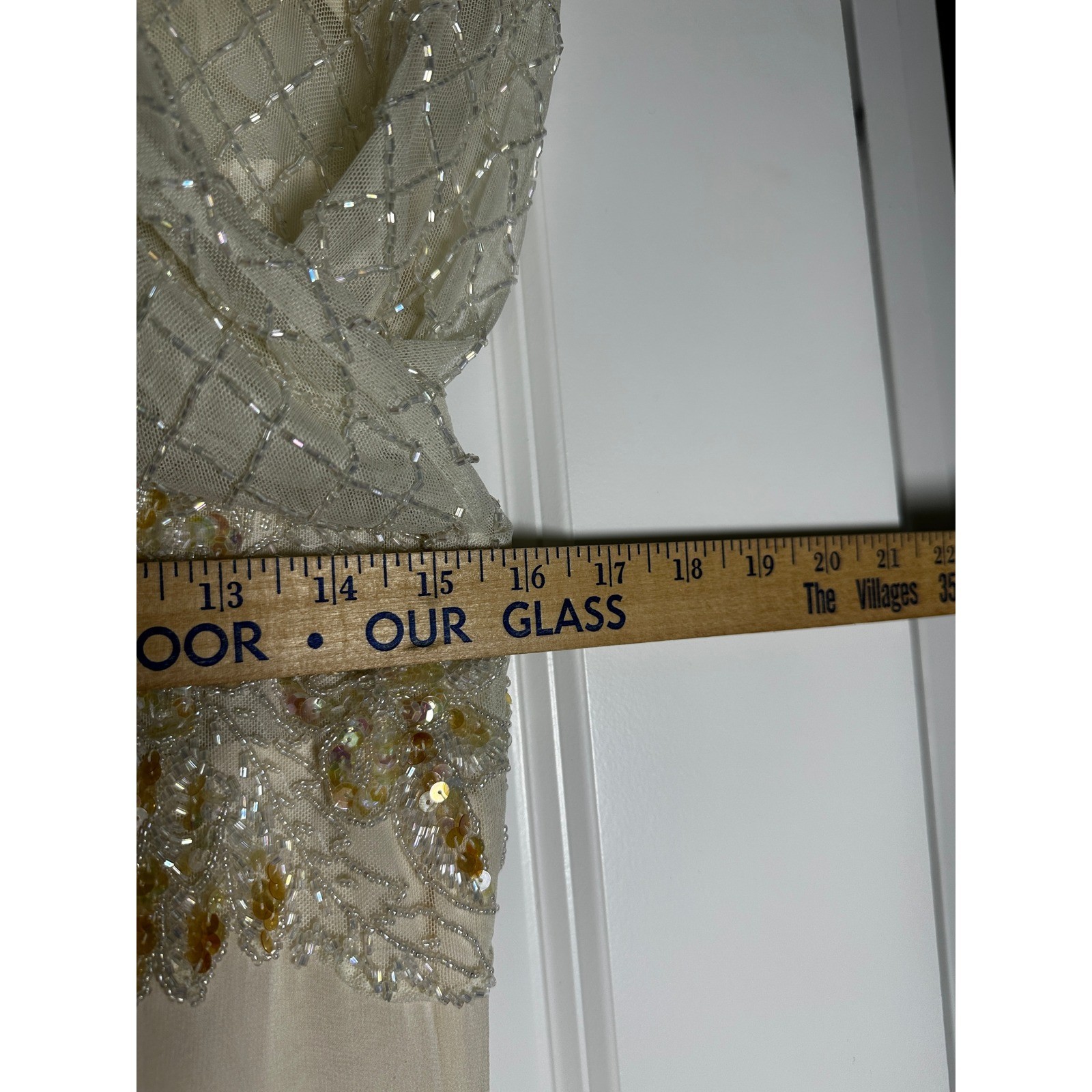 Jovani Vintage Pure Silk Beaded Sequin Long Sleeve Evening Gown Ivory Size 8