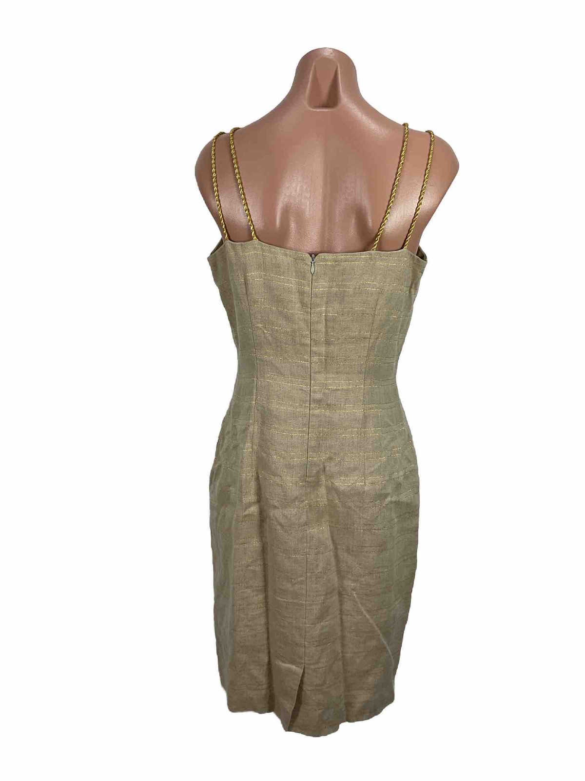 Vintage Althuser Sleeveless Sheath Dress Suit sz 8 Gold Beige Jacket