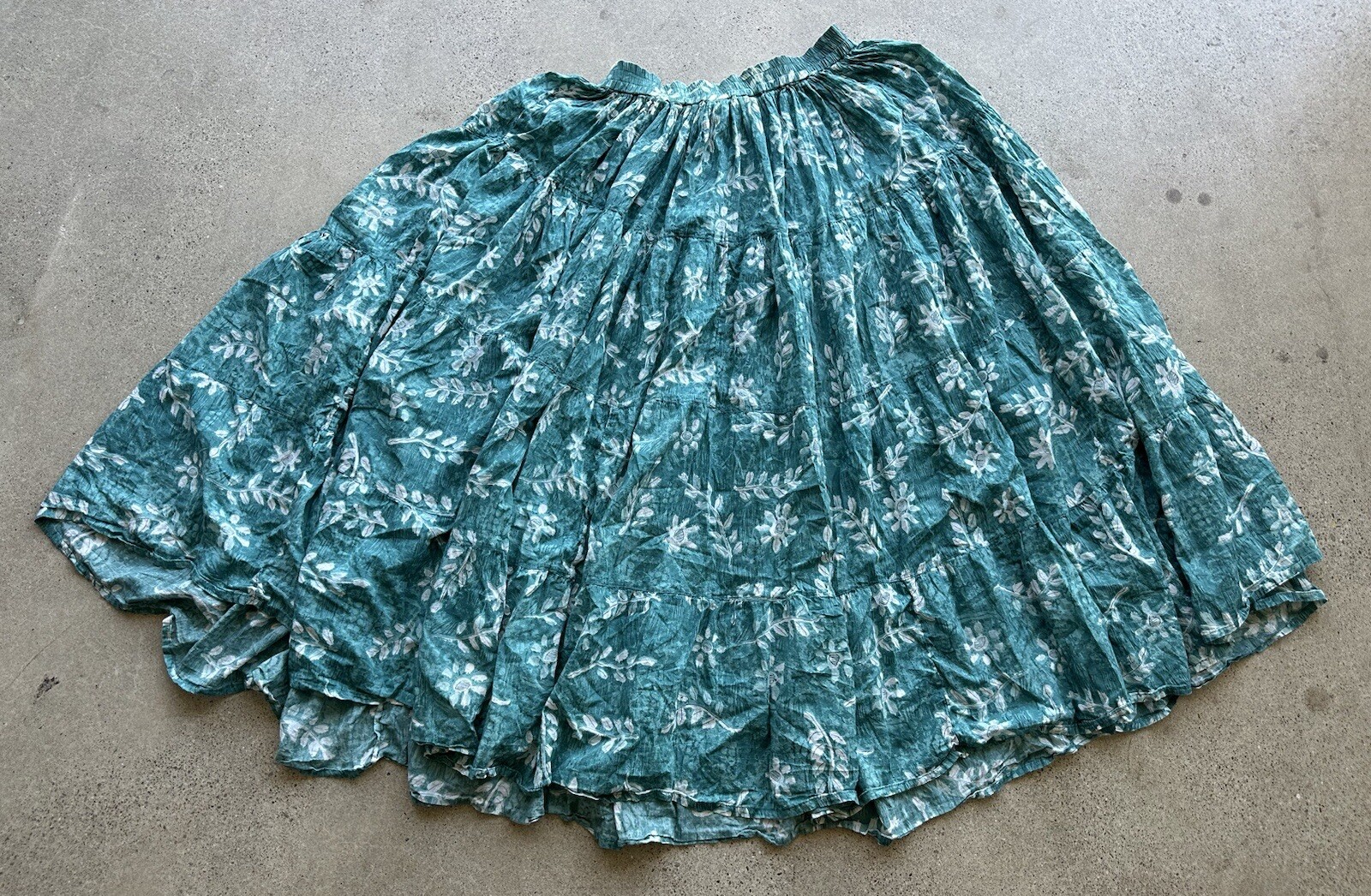 Vintage Phool Blue Cotton Floral Abstract Flowy Crinkle Maxi Skirt Size M