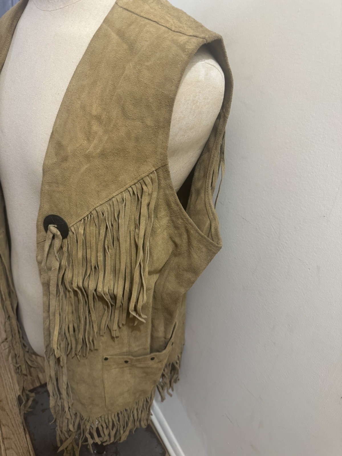 Vintage Gallaghers Suede Fringe Vest Western Leather Tan Size L