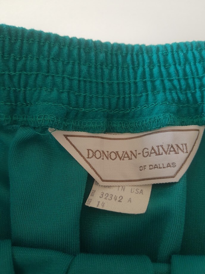 Vtg Donovan Galvani 70s 80s Teal Green Faux Suede 2-Pc Skirt Jacket Suit 14