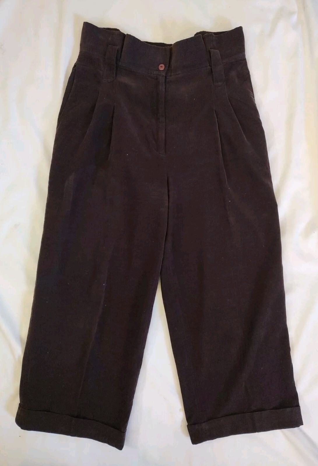 80’s Vintage Pants Paper Bag Waist Corduroy Crop Brown Abby Rose for Strategy 6