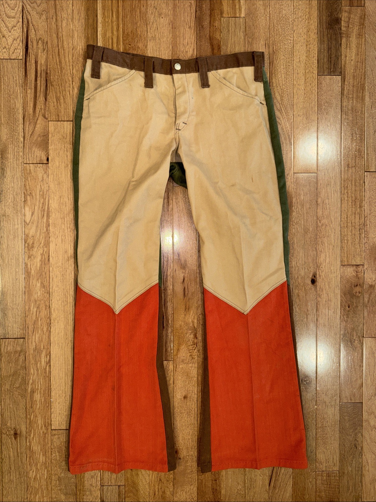 True Vintage 1970s Colorblock Hippie Flare Bell Bottom Pants 32 X 31
