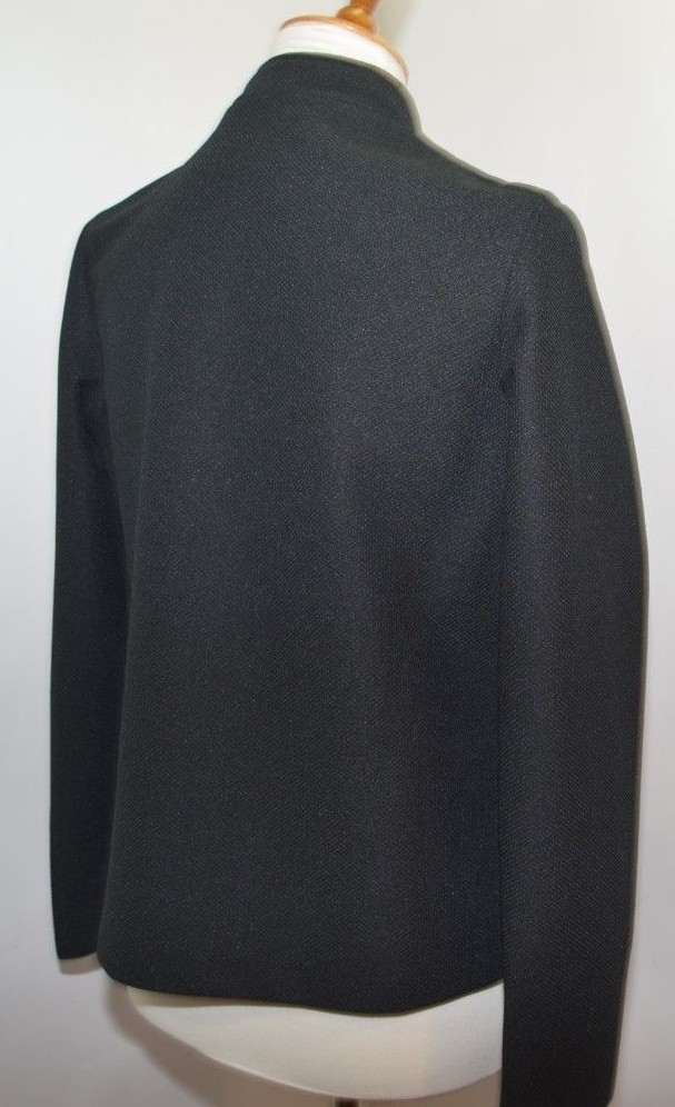 VTG Union Made ILGWU Solid Black Textured Open Front Jacket USA Made Womens 14