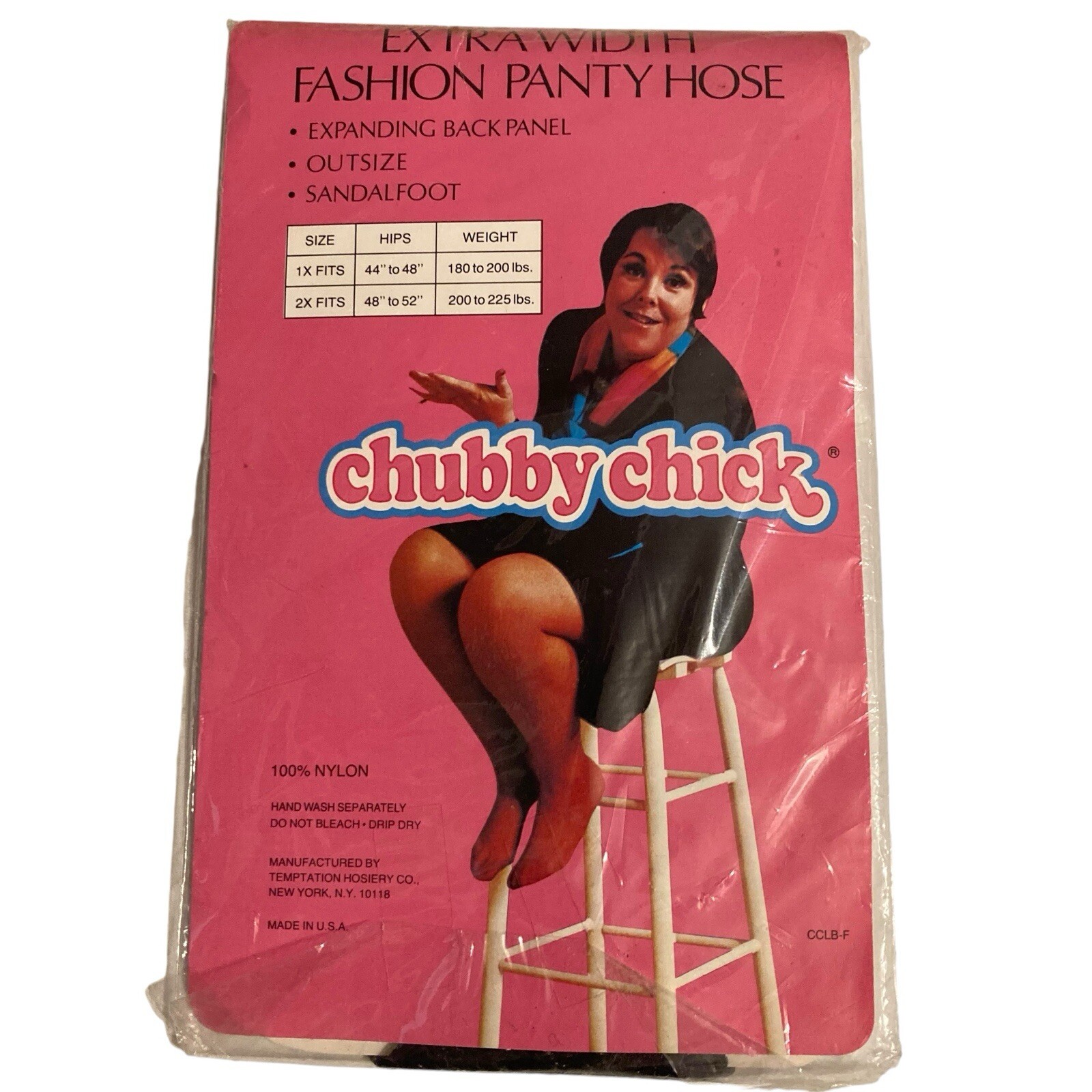 Vintage Chubby Chick Plus Pantyhose Black Print Size 1X Hips 44”-48” 180-200#