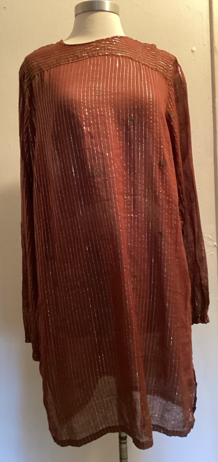 Vintage 70’s Rust metallic thread semi sheer OH Calcutta India dress sz S