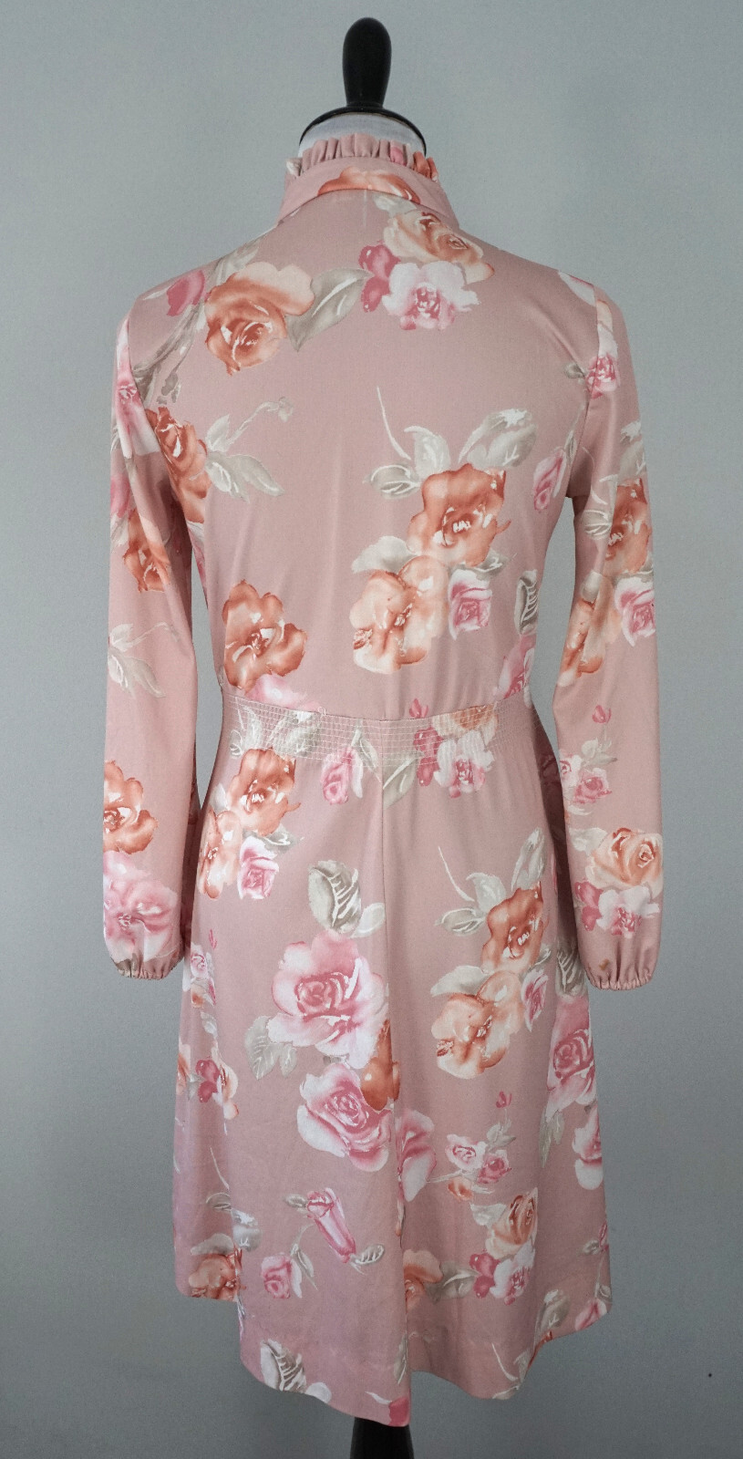 Vtg Jackie O! Pink Floral Long Sleeve V-Neck Tie Front A-line Stretch Dress Sz 7