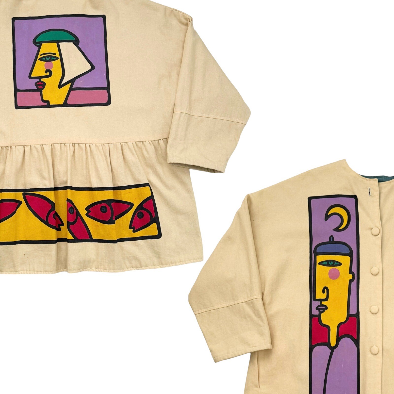 Vintage Hand Painted Art Jacket – Primitive Hip Abstract Museum – XL/XXL