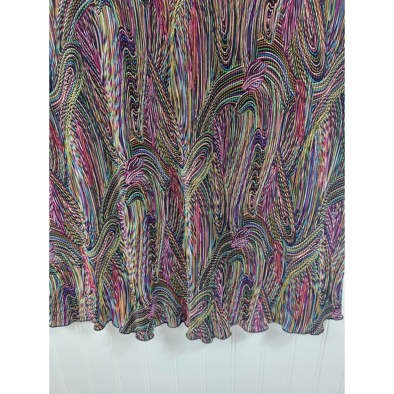 Vintage Sharade of CA Psychedelic Swirl Ribbed Midi Dress 14P Multicolor Sheer