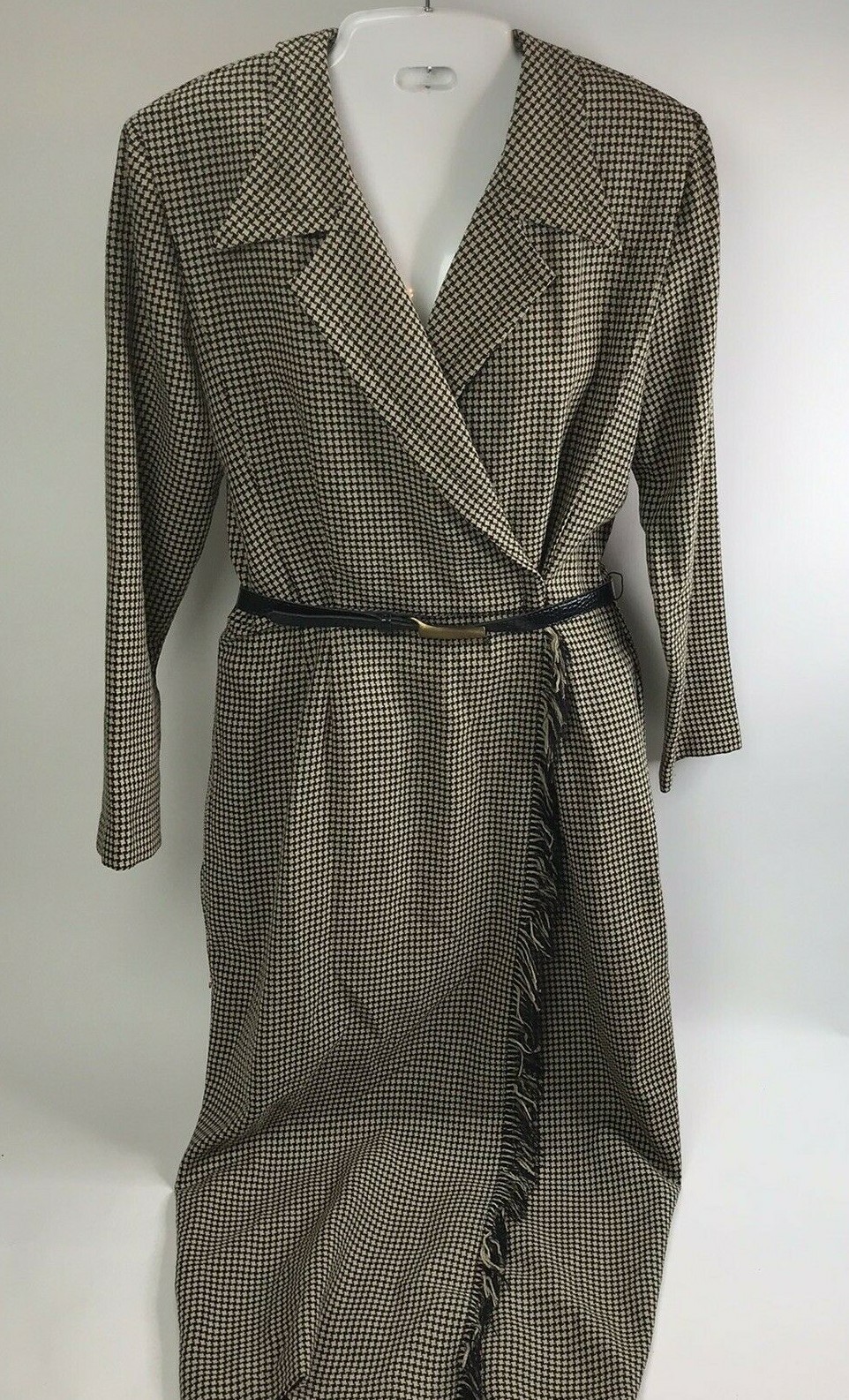Vintage Dress EXPO Mod 10 MCM Plaid Houndstooth Checked Wrap fringe belted