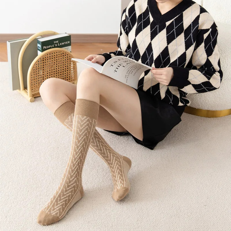 Calf socks Japanese retro jacquard long tube women’s socks Korean version
