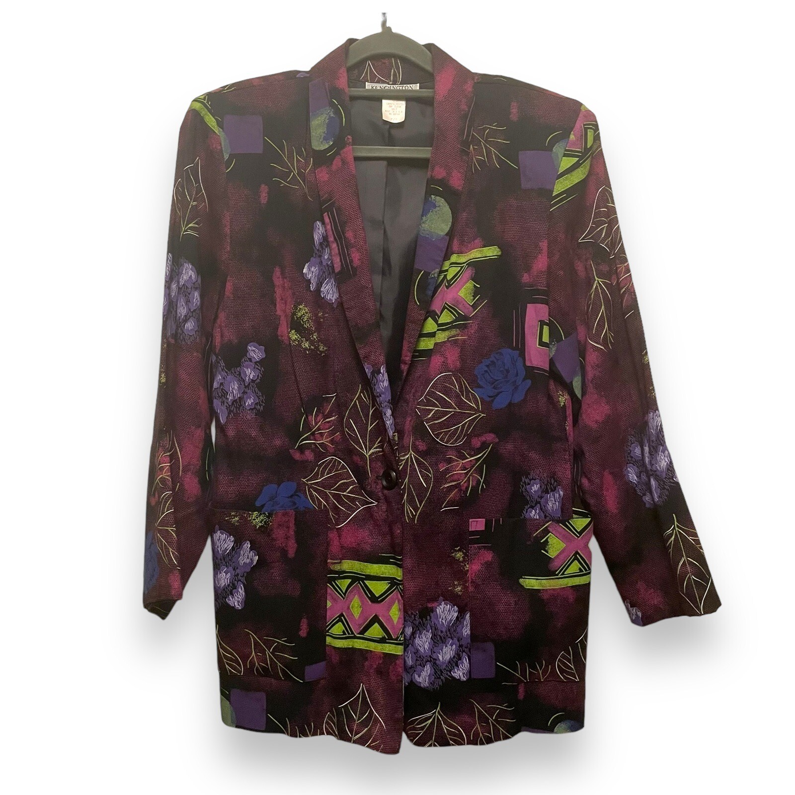 Vintage Kensington Square Blazer Floral Geometric Purple Green Women’s Size S