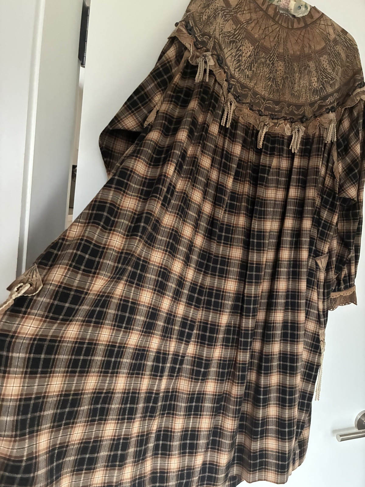 Zandra Rhodes vintage 1983 Mount Olympus Collection Plaid/Suede Dress *RARE*