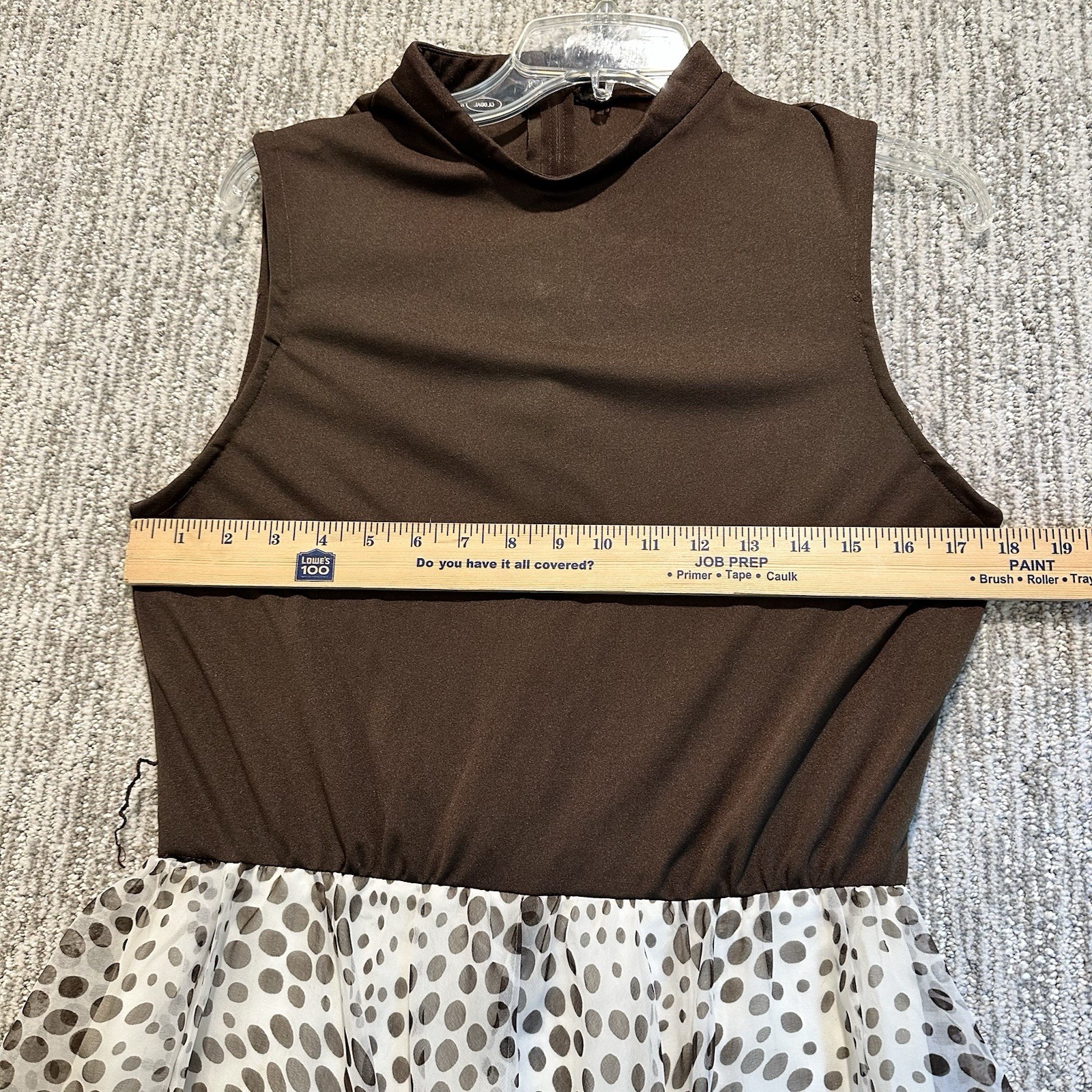Vintage 60s 70s Jack Bryan Chocolate Brown Polka Dots Chiffon Sleeveless Dress