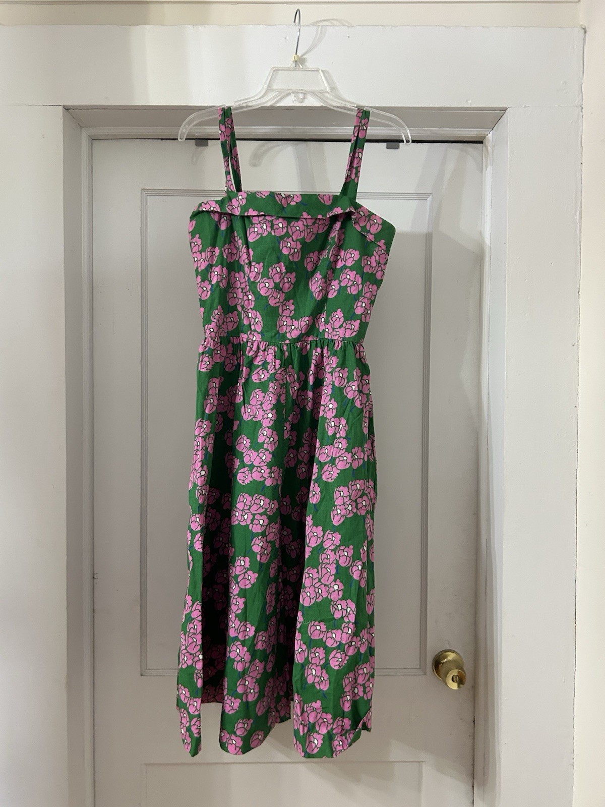 Vintage 70s Sundress Lanz Green Pink Floral Overall Dress Cottagecore Size Small