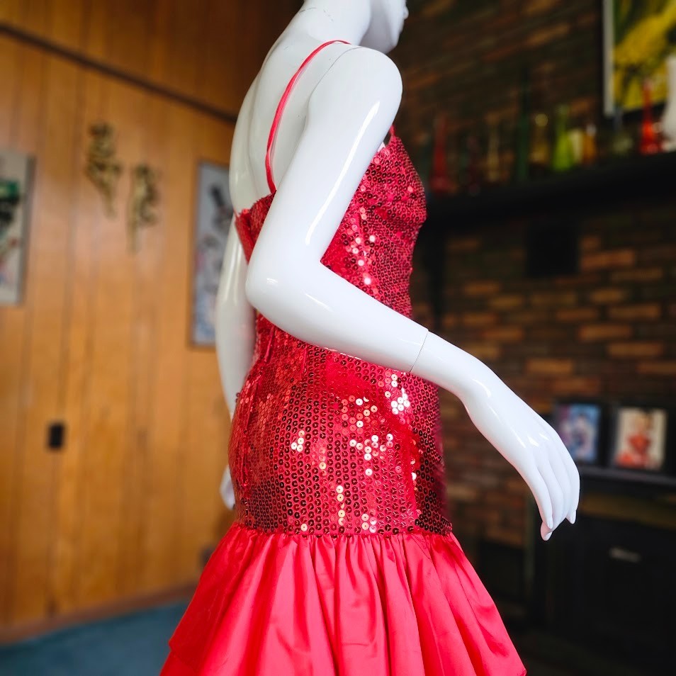 Vtg 80s Alyce New Wave Prom Drop Waist Mermaid Sequin Flamenco Party Dress S/M