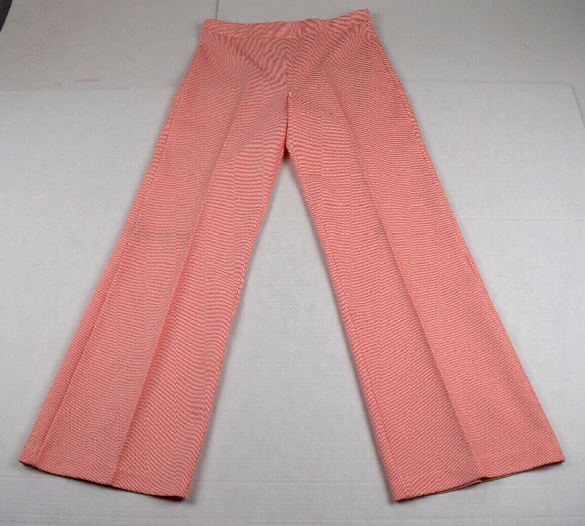 Vintage Top Pants Set Ecco Bay Size S/M 70s Red White Candy Stripe Poly Made USA