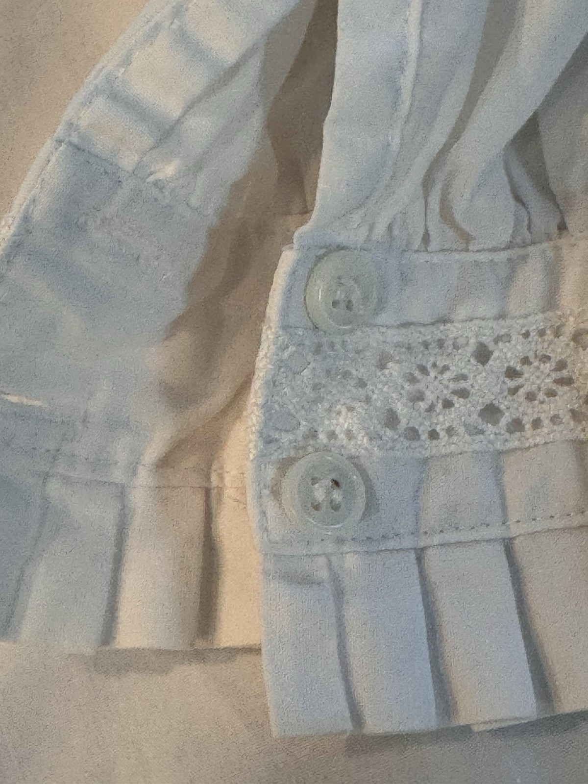 Vintage Orvis Victorian Ruffle Pin-Tuck Lace Blouse S M High Collar, White