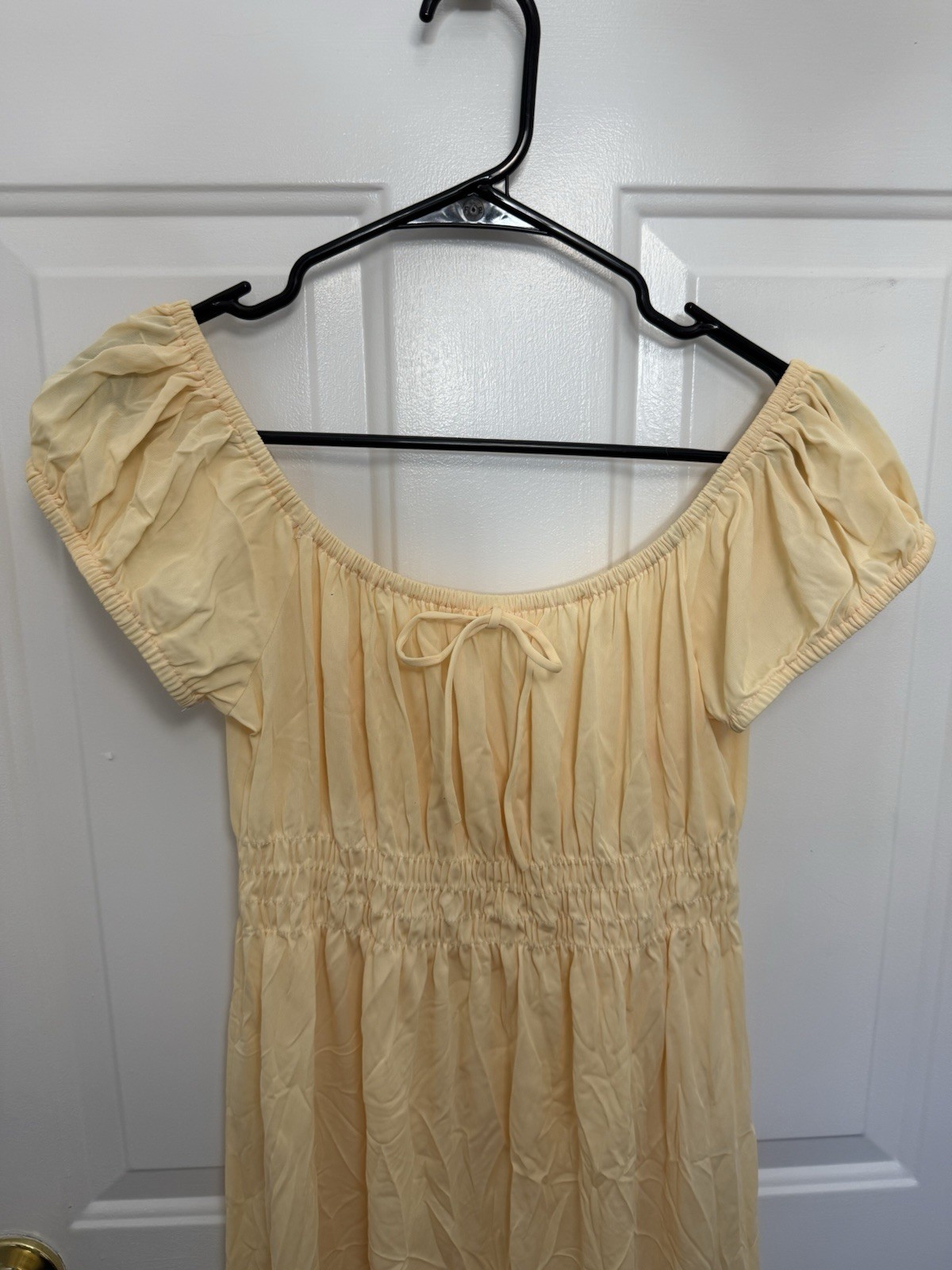 Vintage Gilead Butter Yellow Maxi Nightgown M Puff Sleeve Milkmaid