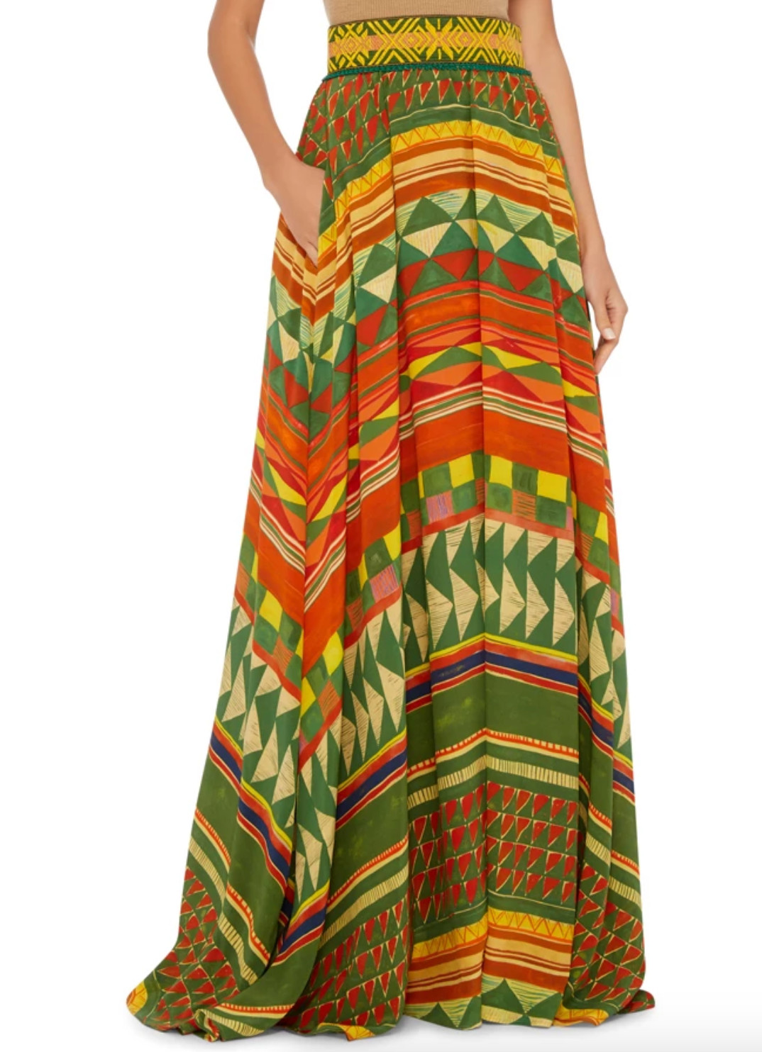 NWOT Stella Jean Geometric Pattern Orange Green Skirt Size 40 IT Small
